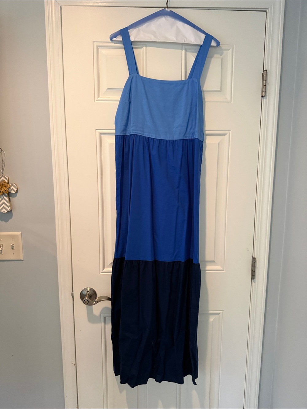 LOFT Colorblock Blue Tiered Maxi Dress with Pockets!